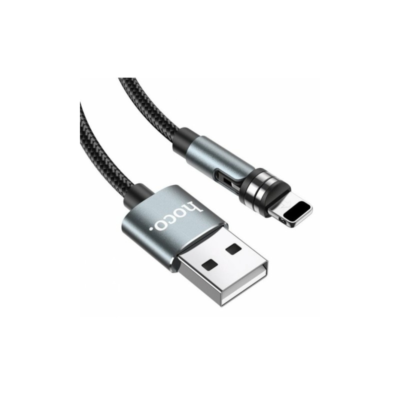 Магнитный кабель Hoco U94 2 в 1 / Lightning (Iphone) - USB / 540 градусов / Круглый / 120 см. / Черный