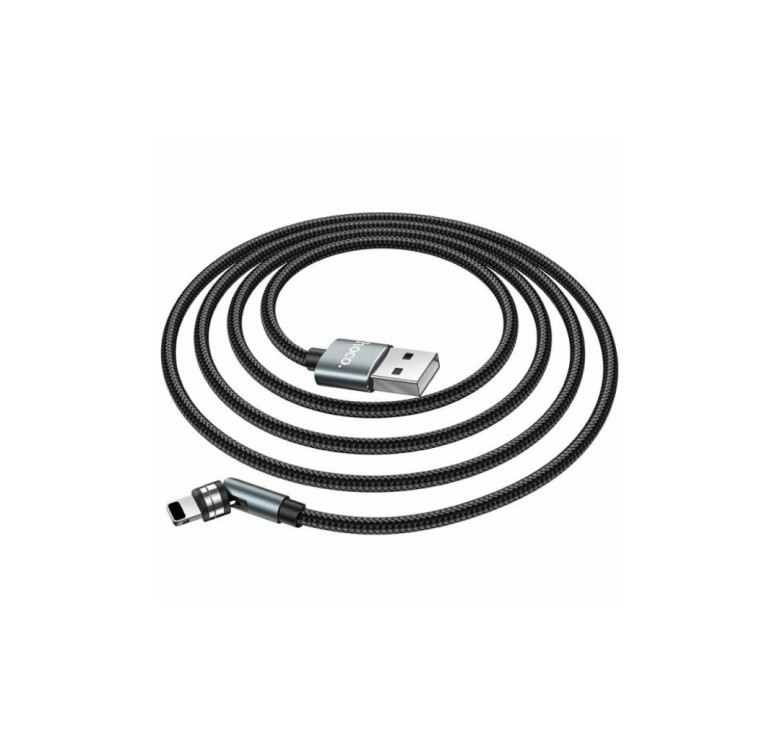 Магнітний кабель Hoco U94 2 в 1 / Lightning (Iphone) - USB / 540 градусів / Круглий / 120 см. / Чорний