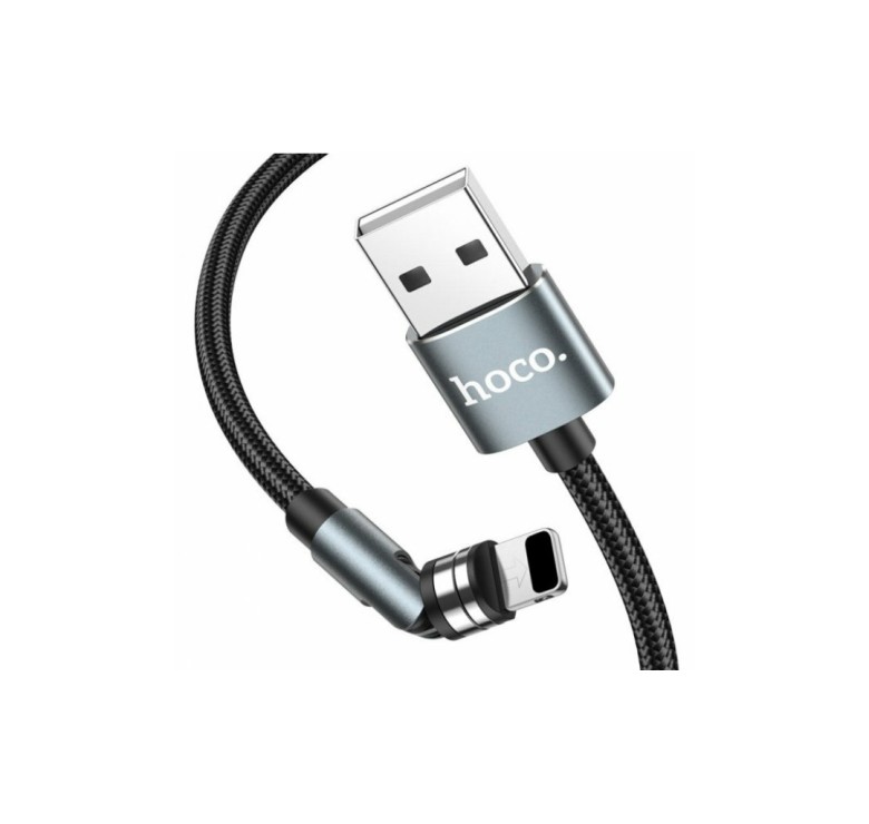 Магнітний кабель Hoco U94 2 в 1 / Lightning (Iphone) - USB / 540 градусів / Круглий / 120 см. / Чорний