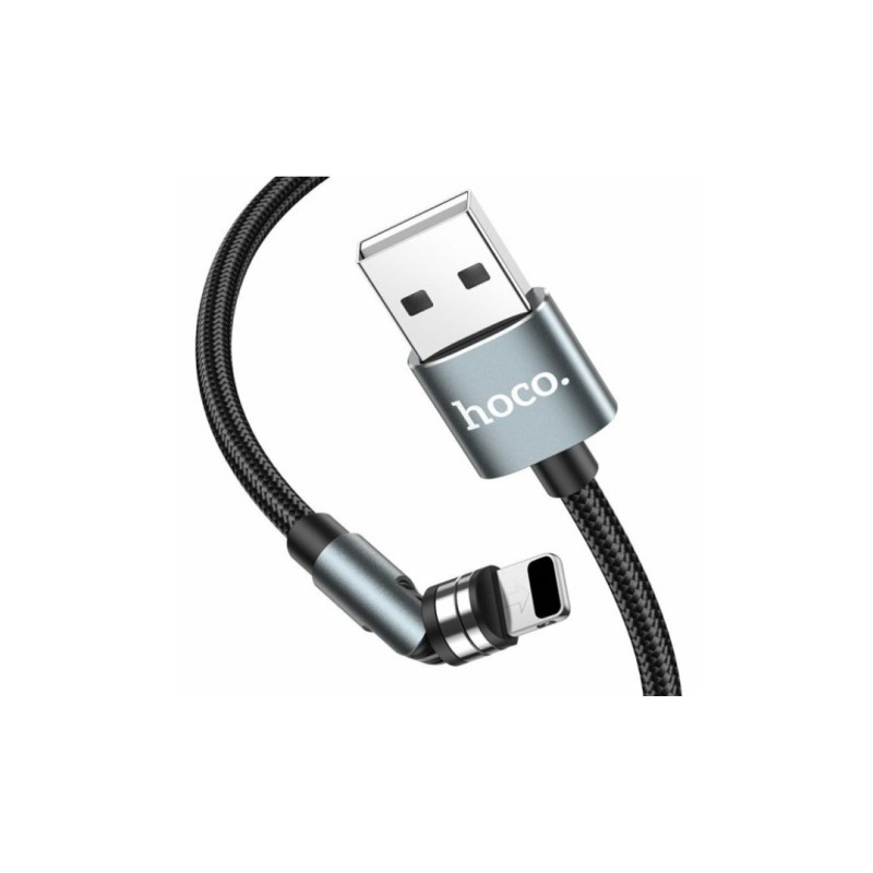 Магнитный кабель Hoco U94 2 в 1 / Lightning (Iphone) - USB / 540 градусов / Круглый / 120 см. / Черный