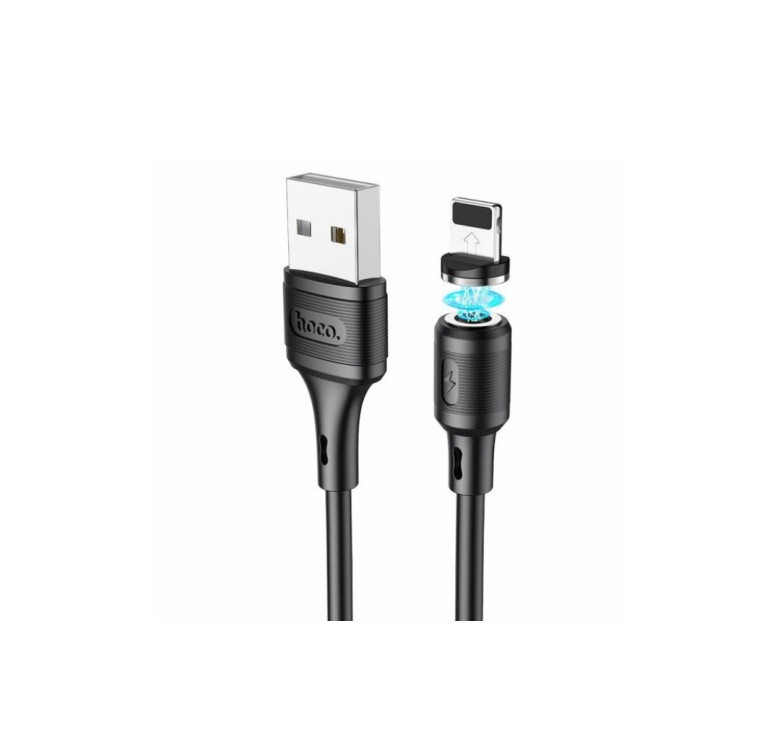 Магнітний силіконовий кабель Hoco X52 / Lightning (Iphone) - USB / 360 градусів / Круглий / 100 см. / Чорний