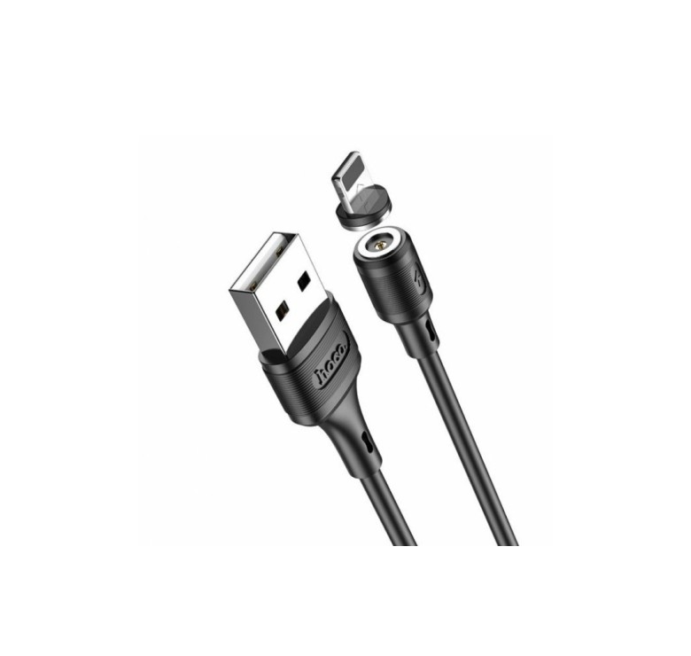 Магнітний силіконовий кабель Hoco X52 / Lightning (Iphone) - USB / 360 градусів / Круглий / 100 см. / Чорний