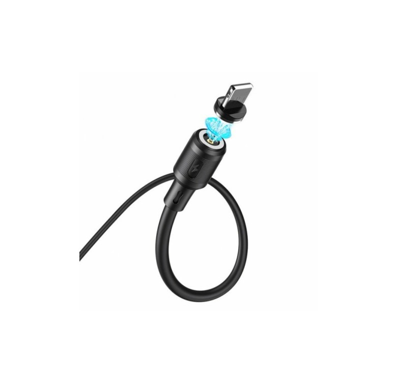 Магнітний силіконовий кабель Hoco X52 / Lightning (Iphone) - USB / 360 градусів / Круглий / 100 см. / Чорний