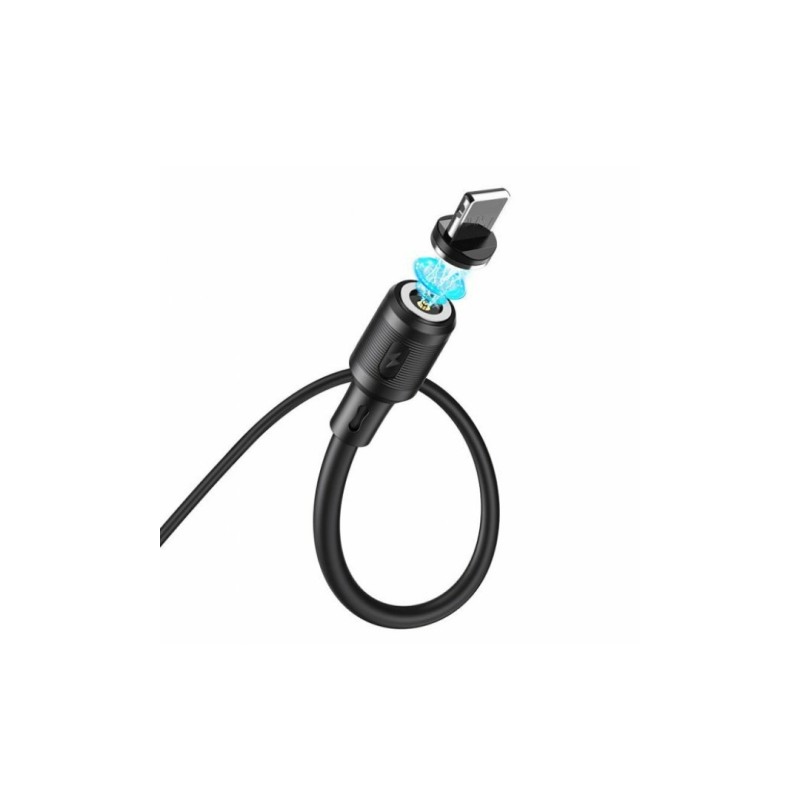 Магнітний силіконовий кабель Hoco X52 / Lightning (Iphone) - USB / 360 градусів / Круглий / 100 см. / Чорний
