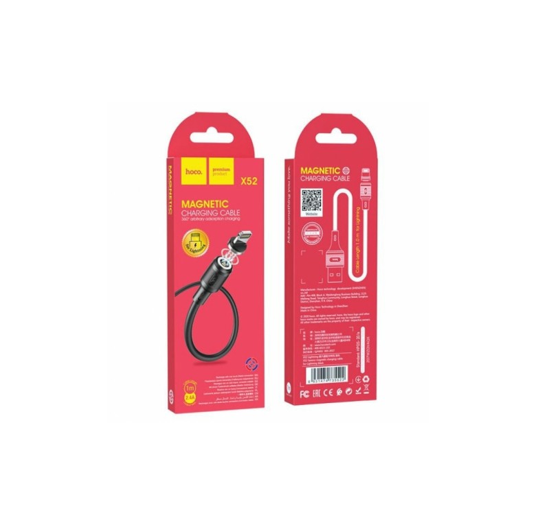 Магнітний силіконовий кабель Hoco X52 / Lightning (Iphone) - USB / 360 градусів / Круглий / 100 см. / Чорний