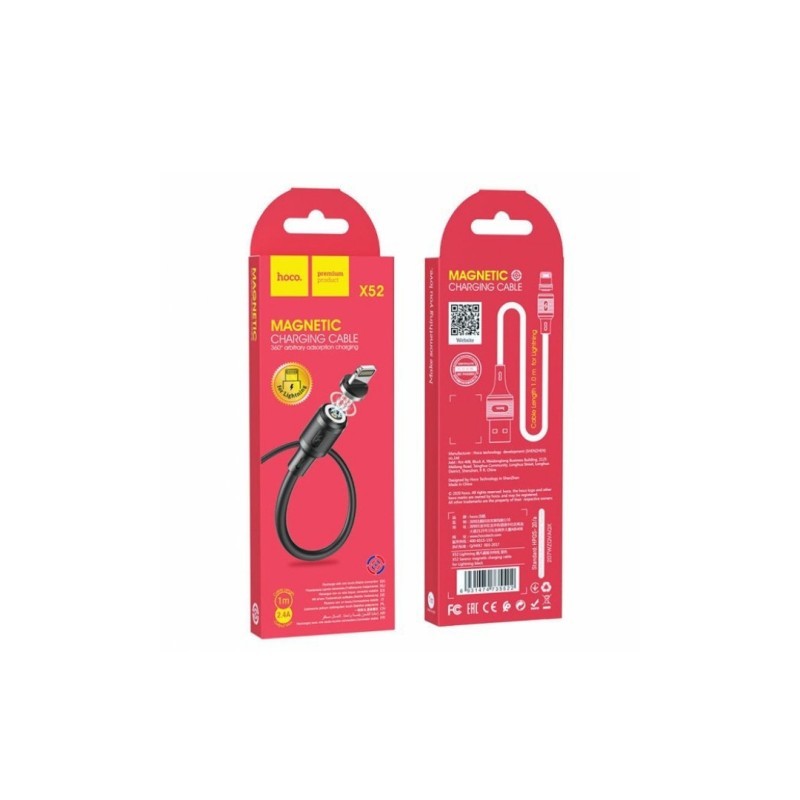 Магнітний силіконовий кабель Hoco X52 / Lightning (Iphone) - USB / 360 градусів / Круглий / 100 см. / Чорний