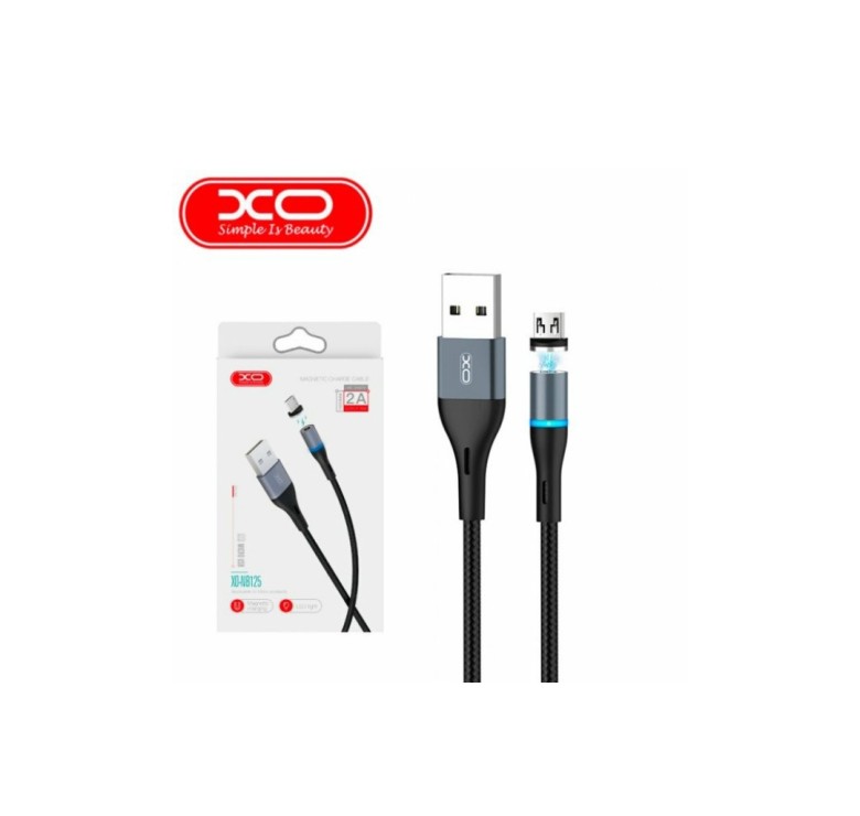 Магнітний нейлоновий кабель XO-NB125 / Micro - USB / 2 Ампера / 100 см. / Чорний