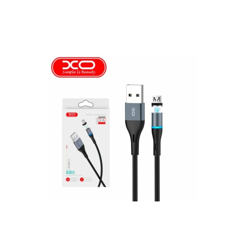 Магнітний нейлоновий кабель XO-NB125 / Micro - USB / 2 Ампера / 100 см. / Чорний