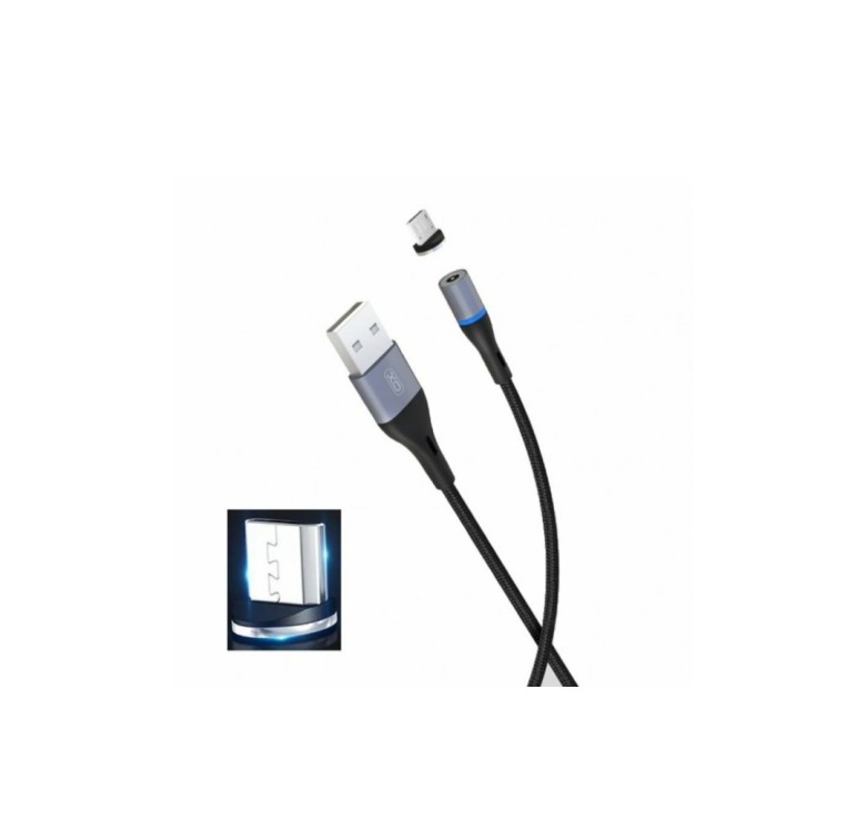 Магнітний нейлоновий кабель XO-NB125 / Micro - USB / 2 Ампера / 100 см. / Чорний