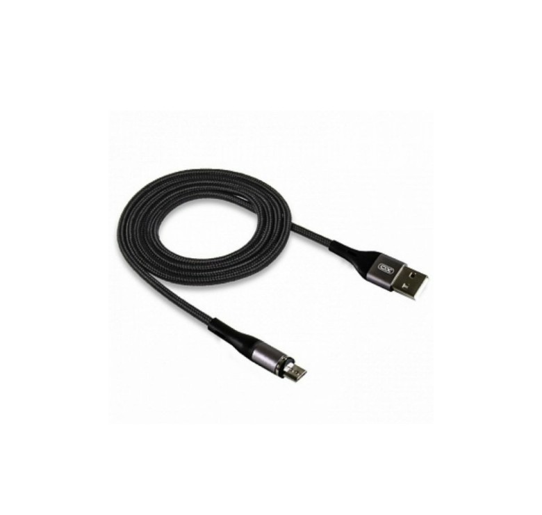 Магнітний нейлоновий кабель XO-NB125 / Micro - USB / 2 Ампера / 100 см. / Чорний