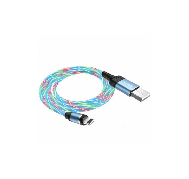 Магнітний силіконовий кабель (Світиться) Hoco U90 / Lightning (Iphone) - USB / 100 см. / Блакитний
