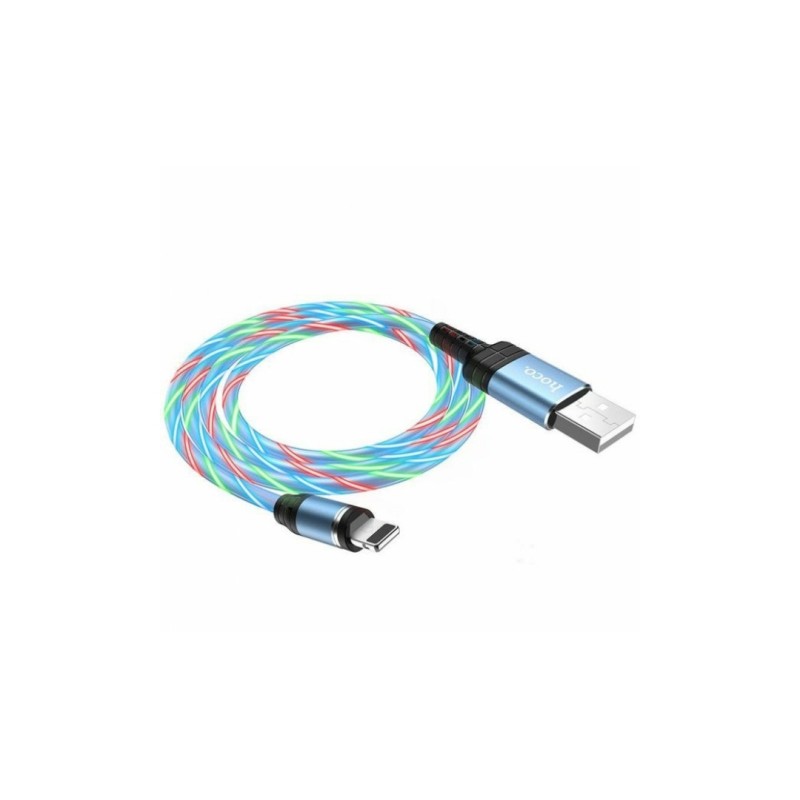 Магнитный силиконовый кабель (Светящийся) Hoco U90 / Lightning (Iphone) - USB / 100 см. / Голубой
