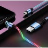 Магнітний силіконовий кабель (Світиться) Hoco U90 / Lightning (Iphone) - USB / 100 см. / Блакитний