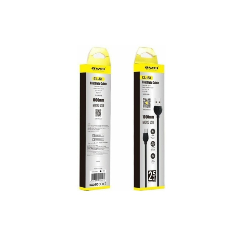 Кабель AWEI CL-61 / Micro - USB / 2.5 ампер / 1 метр / Чорний