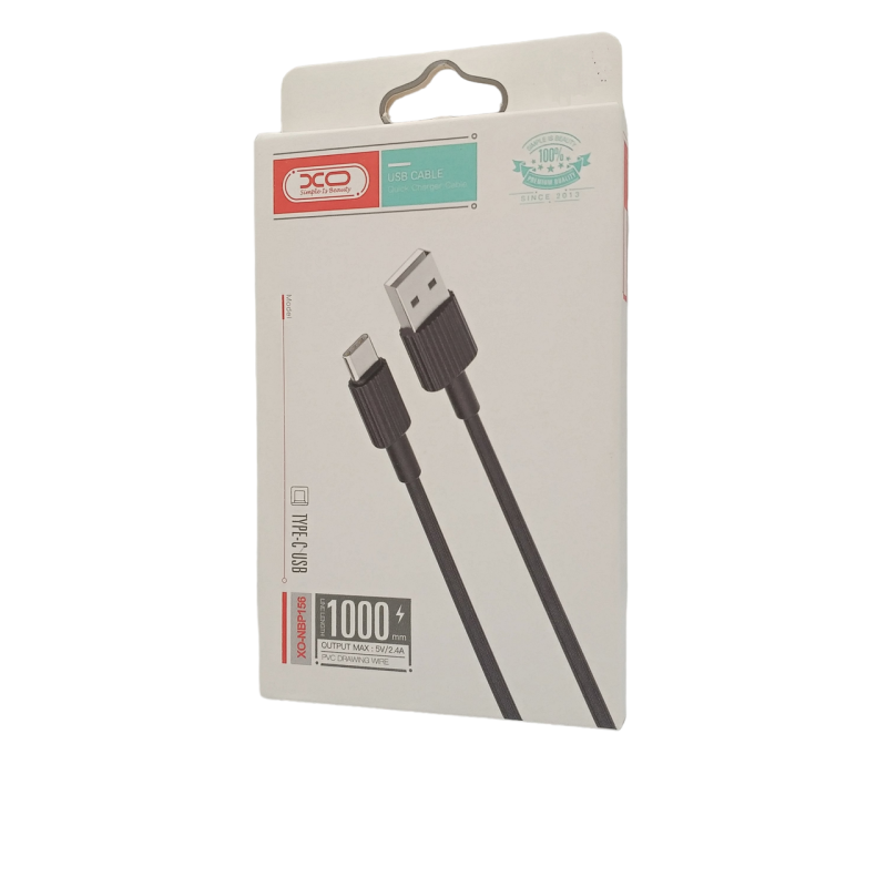 Кабель XO-NBP156 / Type-C - USB / 2.4 ампер / 1 метр / Чорний