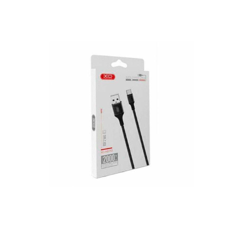 Кабель XO-NB143 / Type-C - USB / Нейлоновий / 2 ампера / 2 метра / Чорний