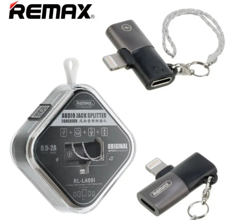 Перехідник Remax RL-LA09i (роздвоювач 2в1) з Lightning (Iphone) на зарядку (Lightning) і аудіо (Lightning) / Чорний