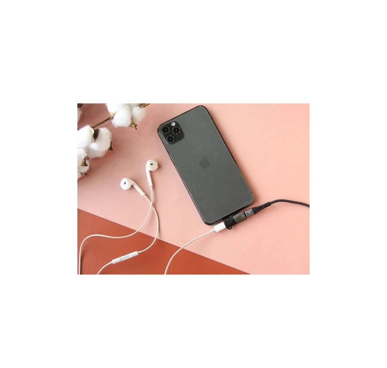 Перехідник Remax RL-LA09i (роздвоювач 2в1) з Lightning (Iphone) на зарядку (Lightning) і аудіо (Lightning) / Чорний
