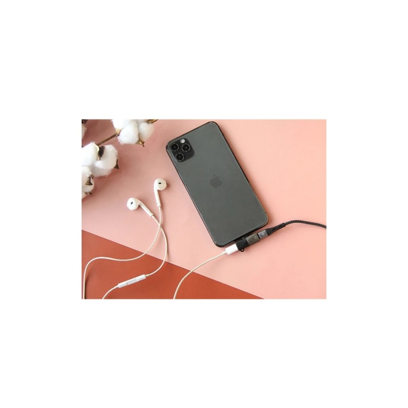 Перехідник Remax RL-LA09i (роздвоювач 2в1) з Lightning (Iphone) на зарядку (Lightning) і аудіо (Lightning) / Чорний