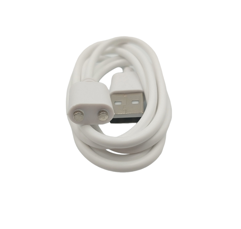 Зарядний магнітний USB кабель для масажерів та інших портативних пристроїв / 80 см. - 7 мм. / Білий