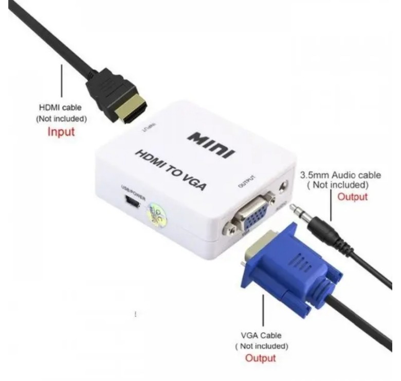 Перехідник HDMI - VGA для передачі відео і аудіо сигналу / 1080p / Білий