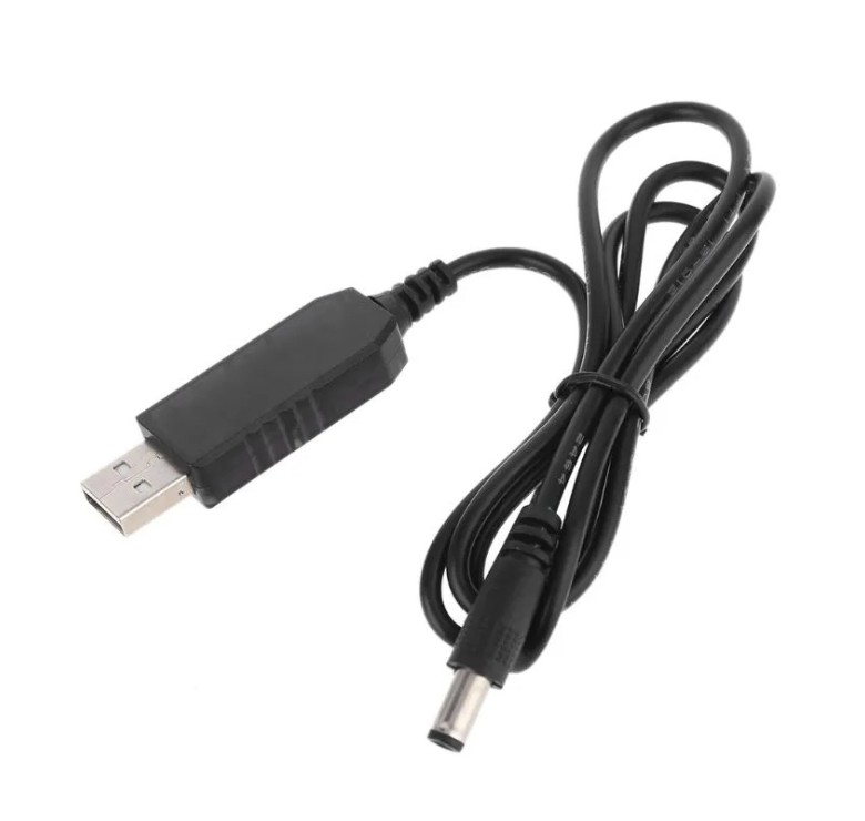 Кабель для живлення роутерів та інших пристроїв 5.5 * 2.5 мм. / USB 5 вольт на DC 9 вольт / 100 см. / Чорний