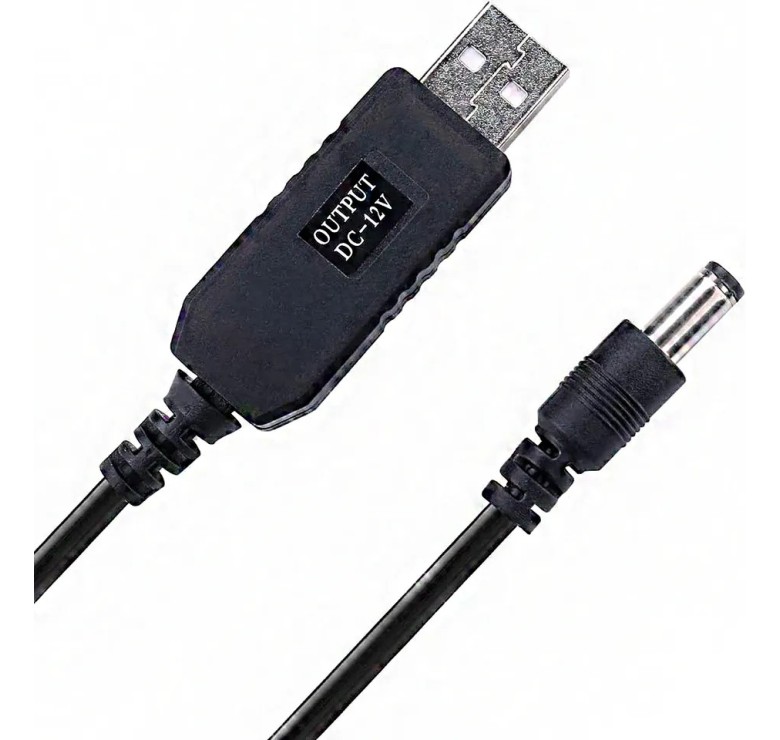 Кабель для живлення роутерів та інших пристроїв 5.5 * 2.5 мм. / USB 5 вольт на DC 12 вольт / 100 см. / Чорний