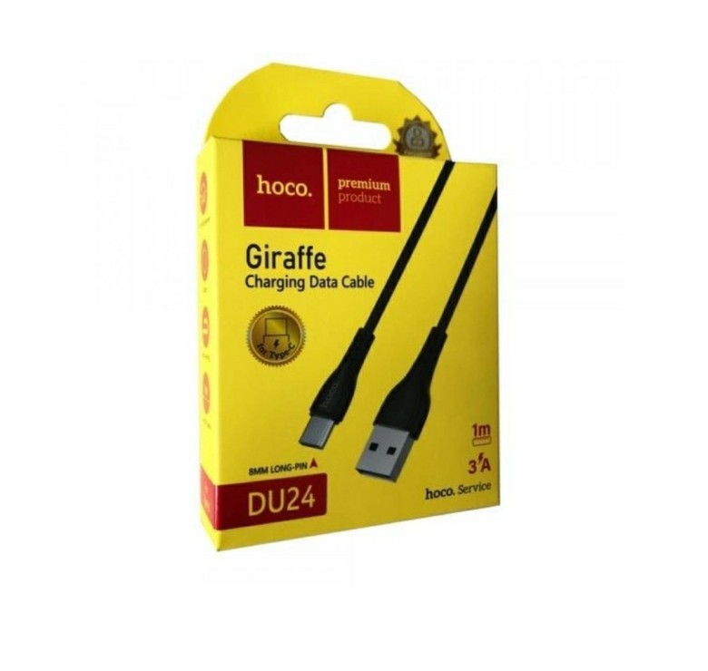 Кабель Hoco DU24 для захищених смартфонів Type-C - USB / 8 mm. / 1 метр / Чорний