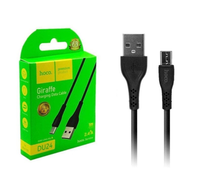Кабель Hoco DU24 для захищених смартфонів Micro - USB / 8 mm. / 1 метр / Чорний