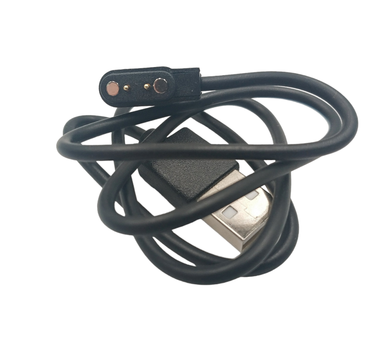 Магнітний USB кабель для смарт-годинників на 2 конектора / 4 мм. / магніти 9 мм. / 60 см. / Чорний