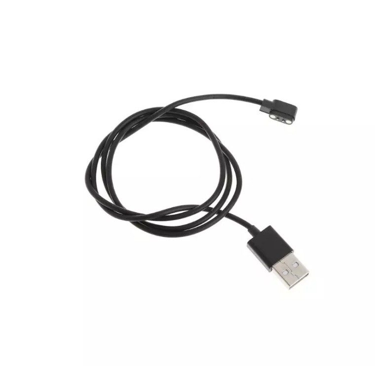 Магнітний USB кабель для смарт-годинників на 2 конектора / 4 мм. / магніти 9 мм. / 60 см. / Чорний