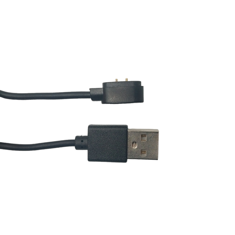 Магнитный USB кабель для смарт-часов на 2 коннектора / 4 мм. / магниты 9 мм. / 60 см. / Черный