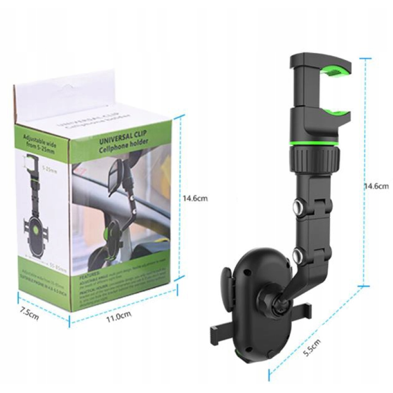 Автомобильный держатель для телефона UNIVERSAL CLIP / компактная подставка для смартфона / Черный