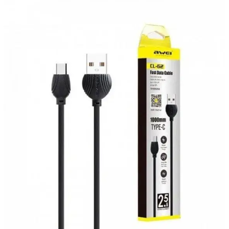 Кабель AWEI CL-62 / Type C / 2.5 ампер / 1 метр / Черный