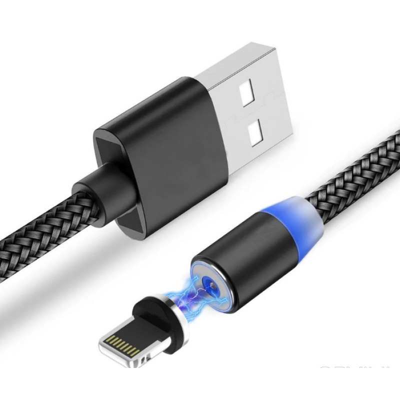 Магнитный кабель Lightning X-Cable / Круглый 360 градусов / Черный
