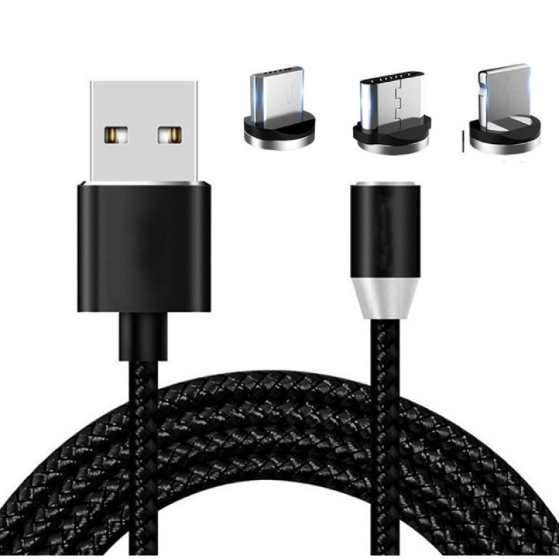 Магнитный кабель X-Cable 3в1 (Type-C + Micro USB + Lightning) 360° Черный