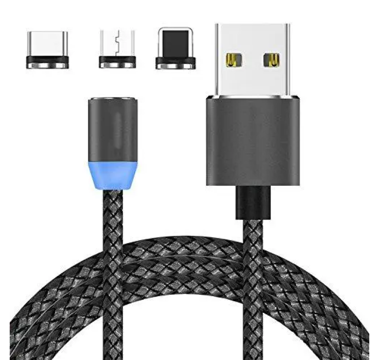 Магнітний кабель X-Cable 3в1 (Type-C, Micro USB, Lighting) / Круглий 360 градусів / Чорний