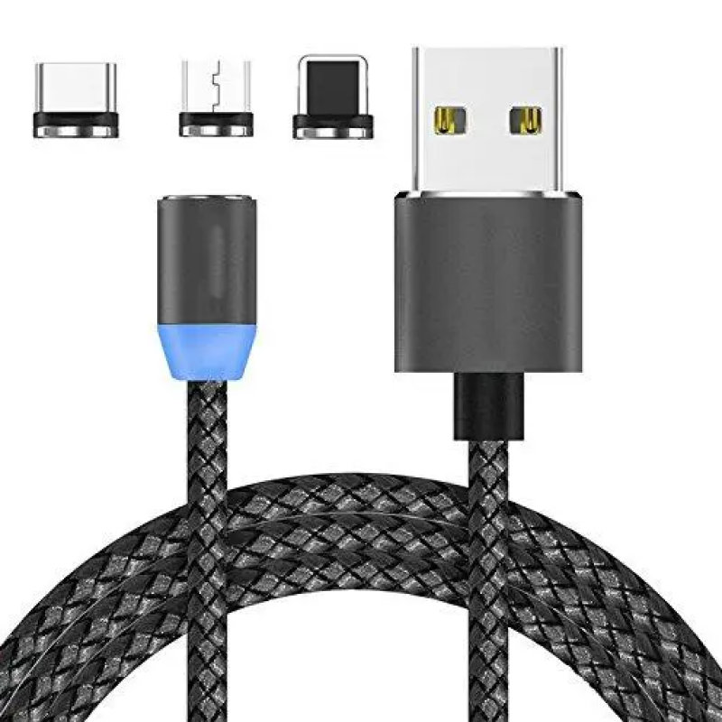 Магнитный кабель X-Cable 3в1 (Type-C + Micro USB + Lightning) 360° Черный