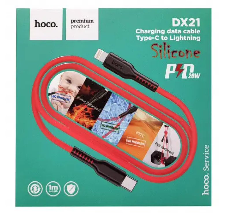 Кабель Hoco DX21 / Type-C - Lightning 1м / Червоний