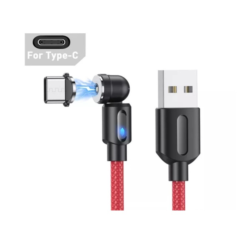 Магнітний кабель USLION 2 в 1 / Type-C - USB / 540 градусів / Круглий / 200 см. / Червоний