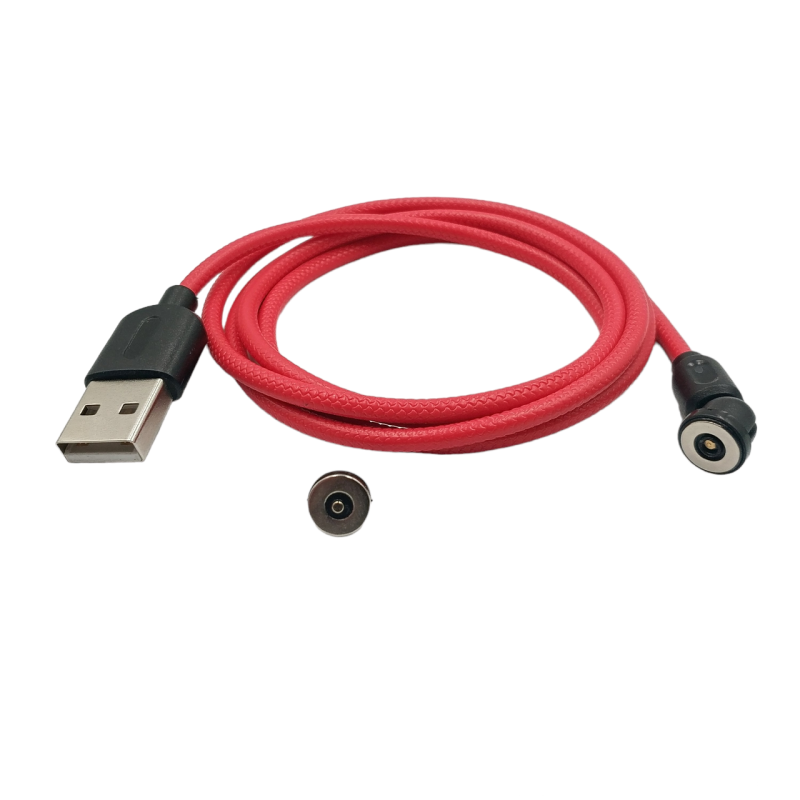 Магнитный кабель USLION 2 в 1 / Lightning (Iphone) - USB / 540 градусов / Круглый / 200 см. / Красный