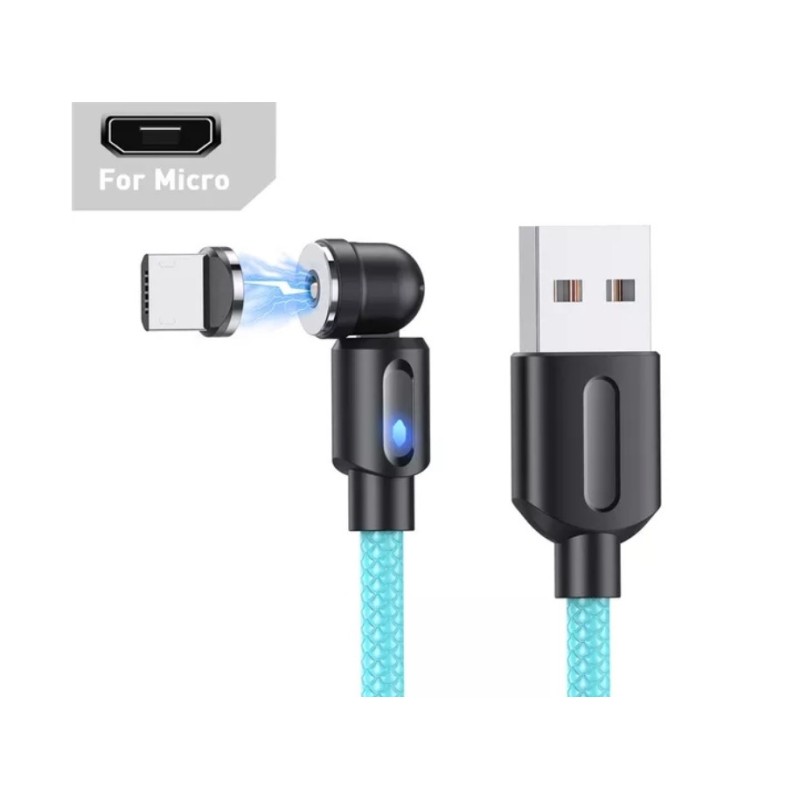 Магнітний кабель USLION 2 в 1 / Micro - USB / 540 градусів / Круглий / 100 см. / Блакитний