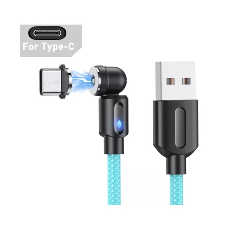 Магнітний кабель USLION 2 в 1 / Type-C - USB / 540 градусів / Круглий / 100 см. / Блакитний