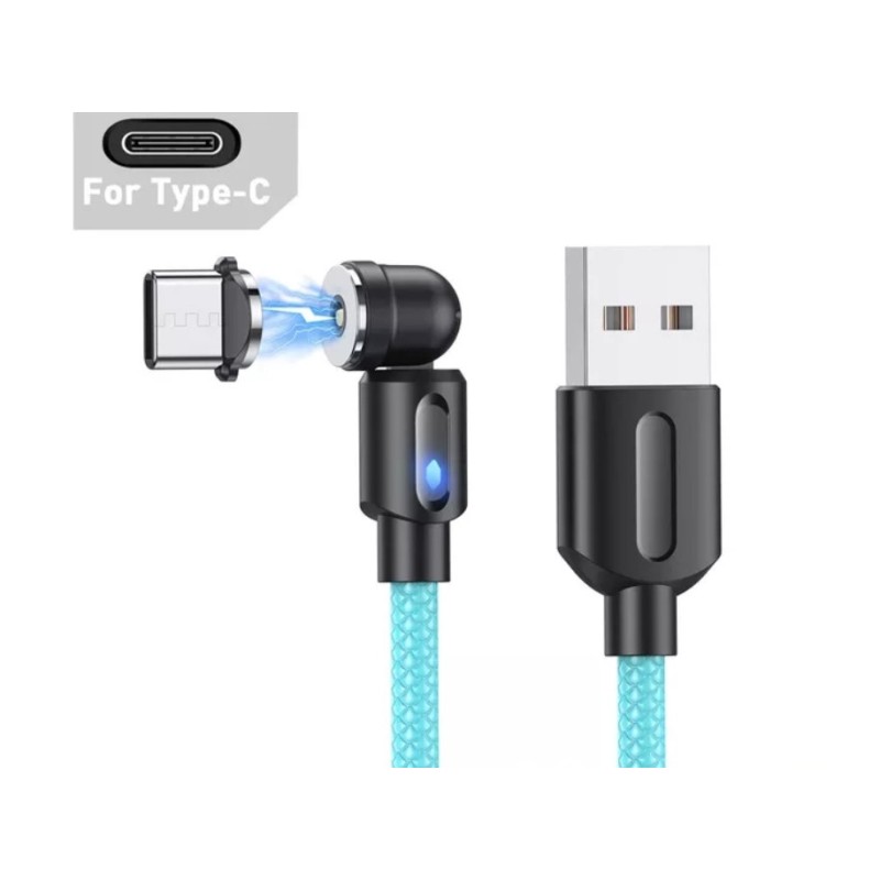 Магнитный кабель USLION 2 в 1 / Type-C - USB / 540 градусов / Круглый / 100 см. / Голубой