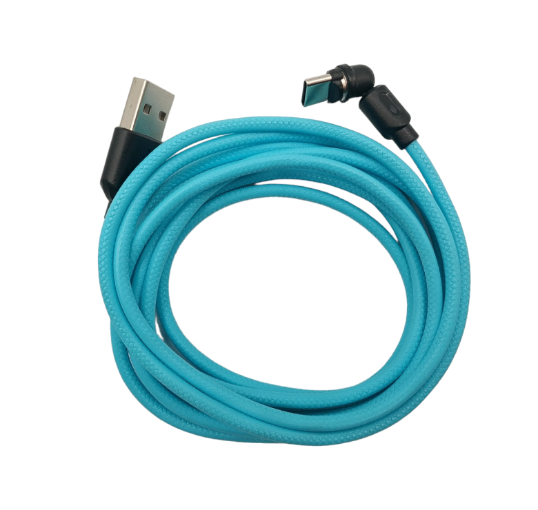 Магнітний кабель USLION 2 в 1 / Type-C - USB / 540 градусів / Круглий / 100 см. / Блакитний
