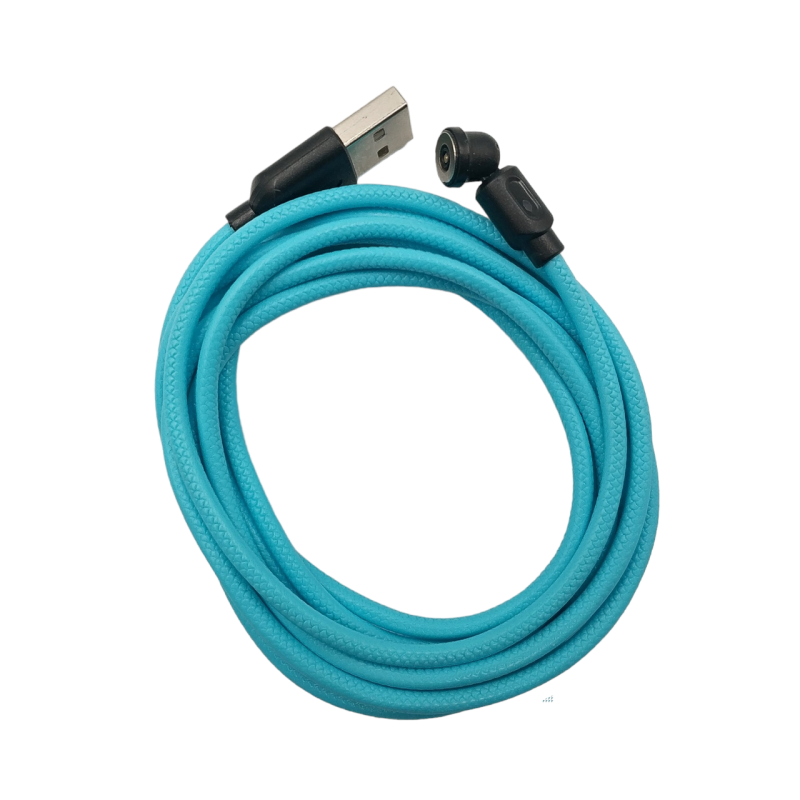 Магнитный кабель USLION 2 в 1 / Lightning (Iphone) - USB / 540 градусов / Круглый / 100 см. / Голубой