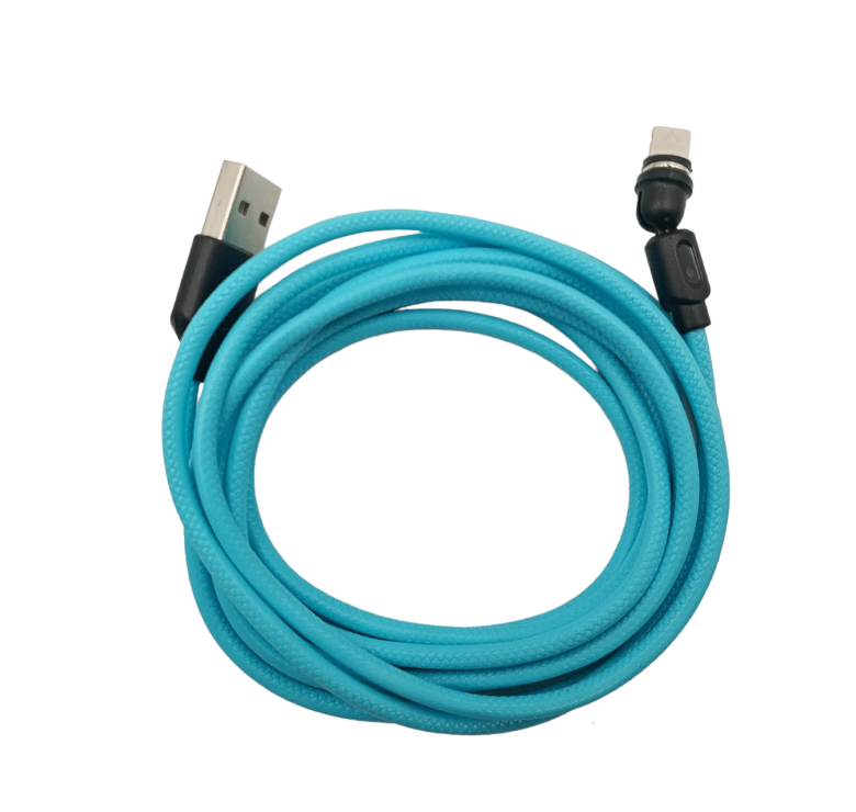 Магнітний кабель USLION 2 в 1 / Lightning (Iphone) - USB / 540 градусів / Круглий / 100 см. / Блакитний
