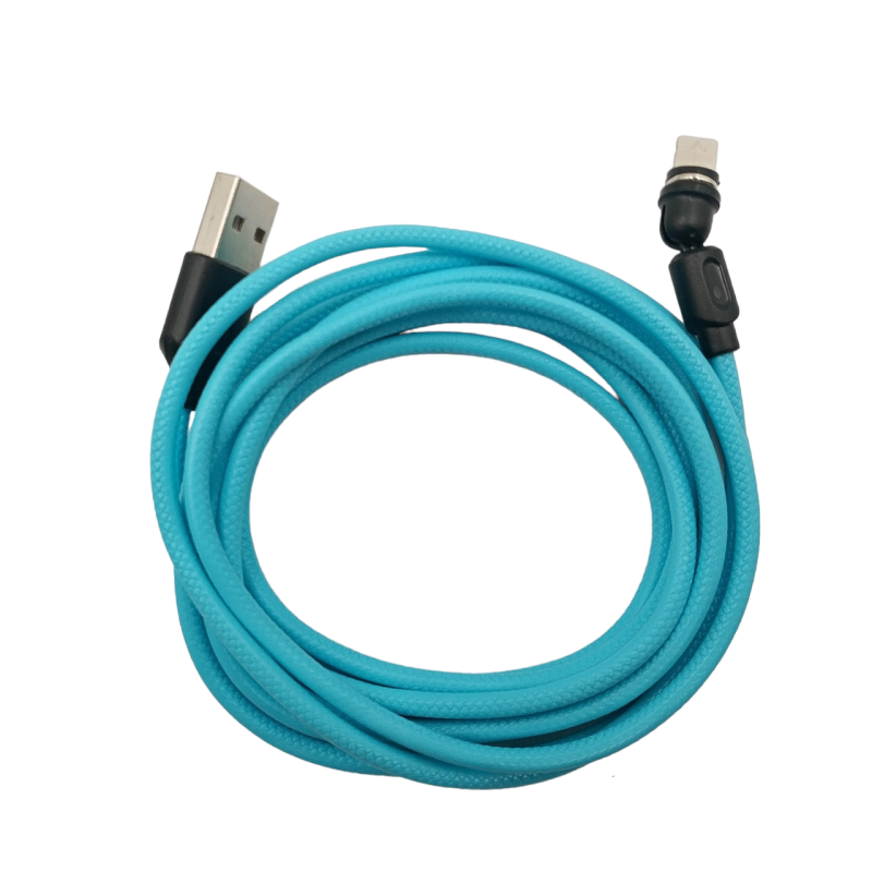 Магнитный кабель USLION 2 в 1 / Lightning (Iphone) - USB / 540 градусов / Круглый / 100 см. / Голубой