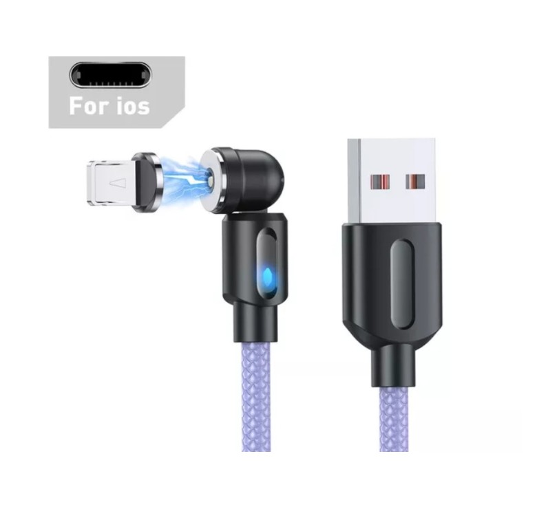 Магнітний кабель USLION 2 в 1 / Lightning (Iphone) - USB / 540 градусів / Круглий / 100 см. / Фіолетовий