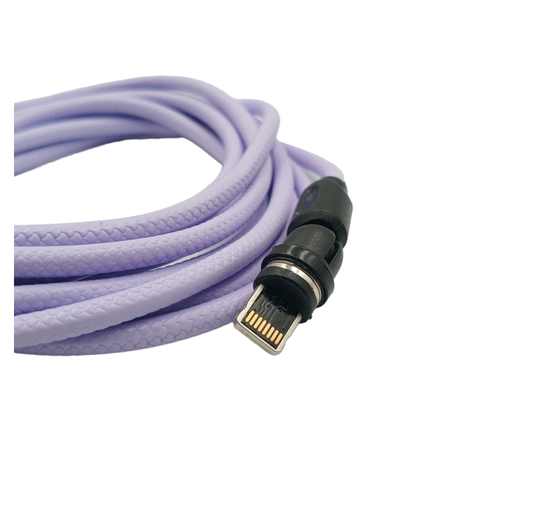 Магнітний кабель USLION 2 в 1 / Lightning (Iphone) - USB / 540 градусів / Круглий / 100 см. / Фіолетовий